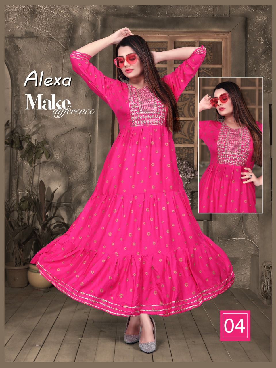 Aagya Golden Alexa Rayon Printed fancy Wear Designer Long Kurti Collection